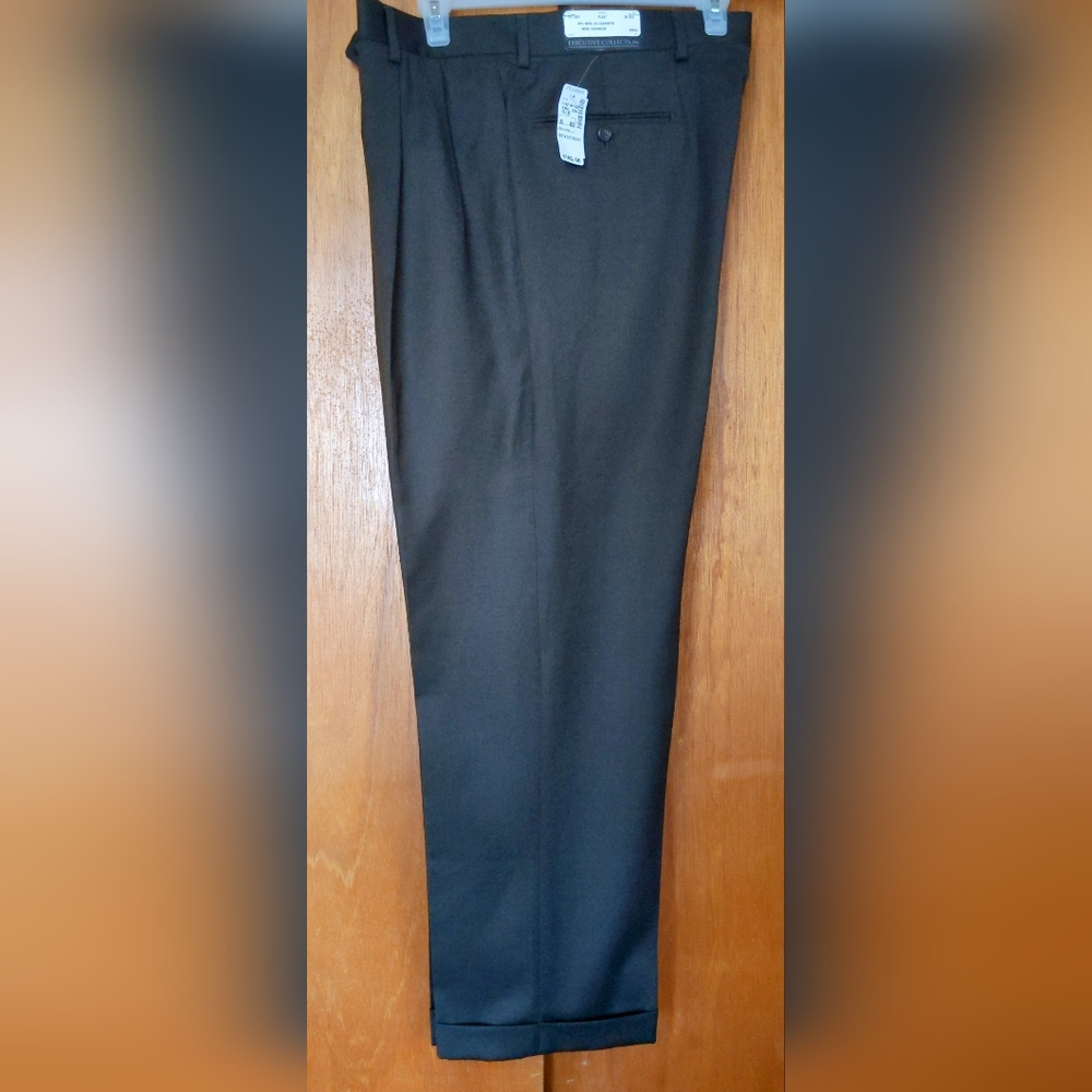 JOS. A. BANK Exec Coll Wool Cashmere Blend Pleated & Cuffed Olive Pants 36/31